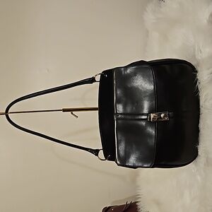 Furla Black Leather Shoulder Bag with Silver Hardware